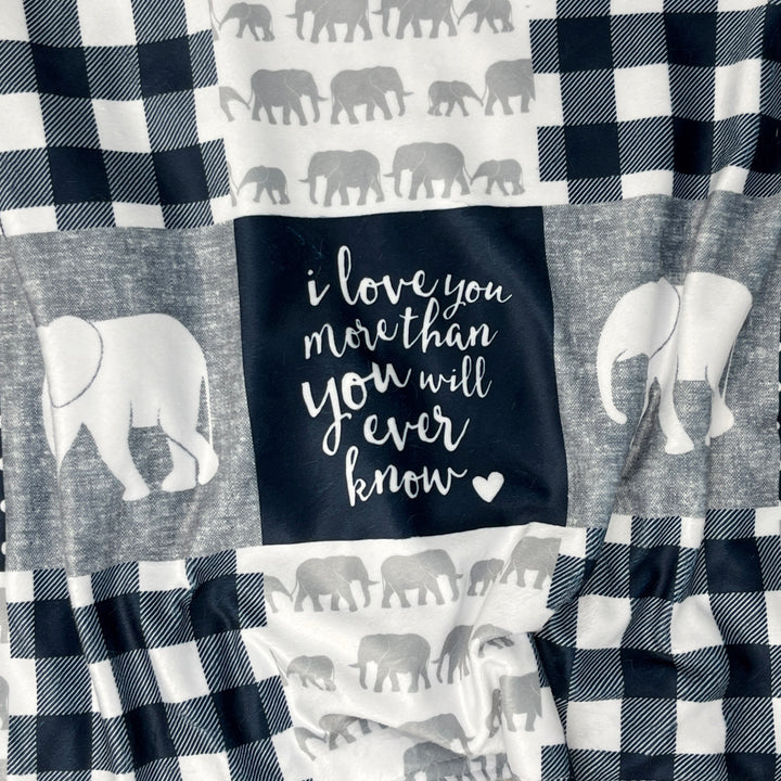 Navy Blue Elephant Luxe Baby Blanket